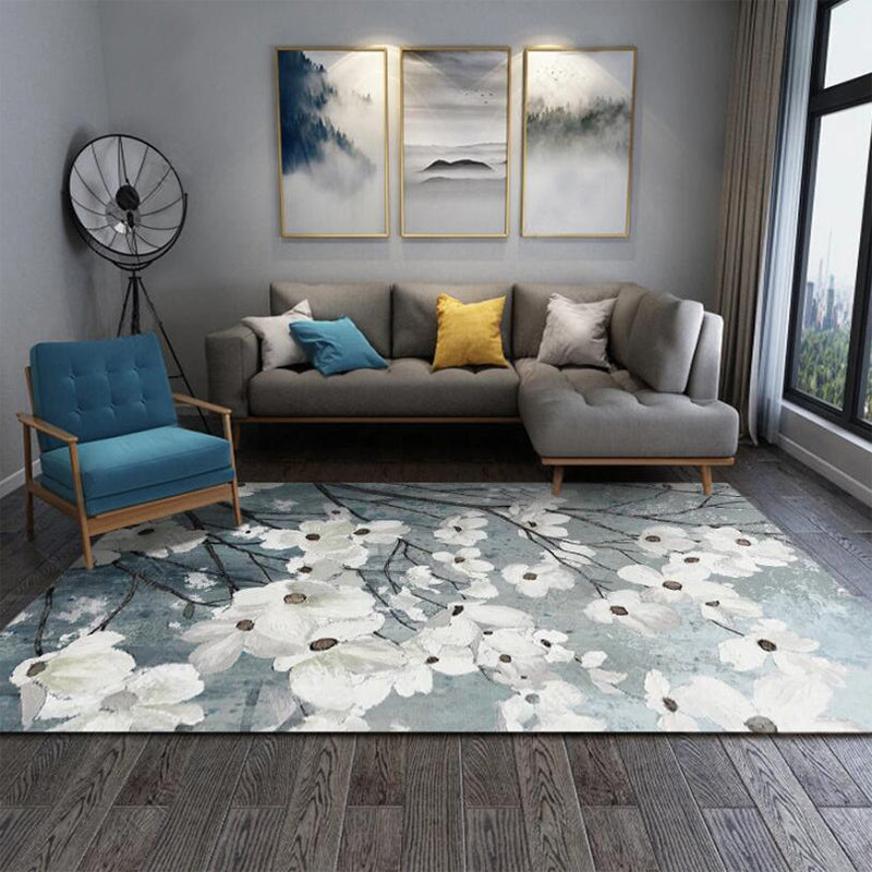 Traditional floral pattern rug white and gray oriental rug polyester washable non-slip backing rug for living room