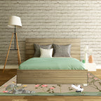 Vintage Floral Pattern Carpet with Bird and Leaf Khaki Polyester Carpet Machine Washable Non-Slip Area Rug for Living Room