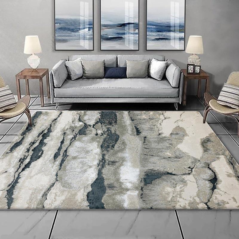 Gray Oriental Carpet Polyester Ink Wash Painting Pattern Carpet Washable Non-Slip Base Carpet for Living Room