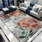 Gray and Red Eastern Carpet Polyester Flower and Leaf Pattern Carpet Washable Non-Slip Rug for Bedroom
