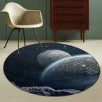 Modern living room rug in blue and black with planet print of outer space Rug polyester pet-friendly machine washable rug