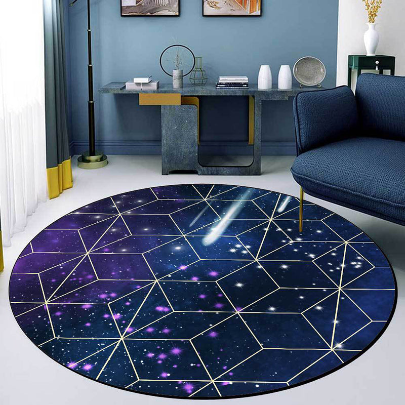 New Arrivals Modern Rug in Blue Outer Space Galaxy Geometric Pattern Rug Polyester Washable Rug for Home Decor