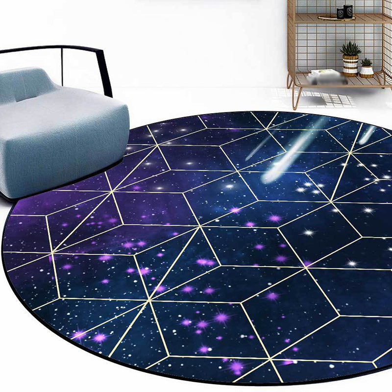 New Arrivals Modern Rug in Blue Outer Space Galaxy Geometric Pattern Rug Polyester Washable Rug for Home Decor