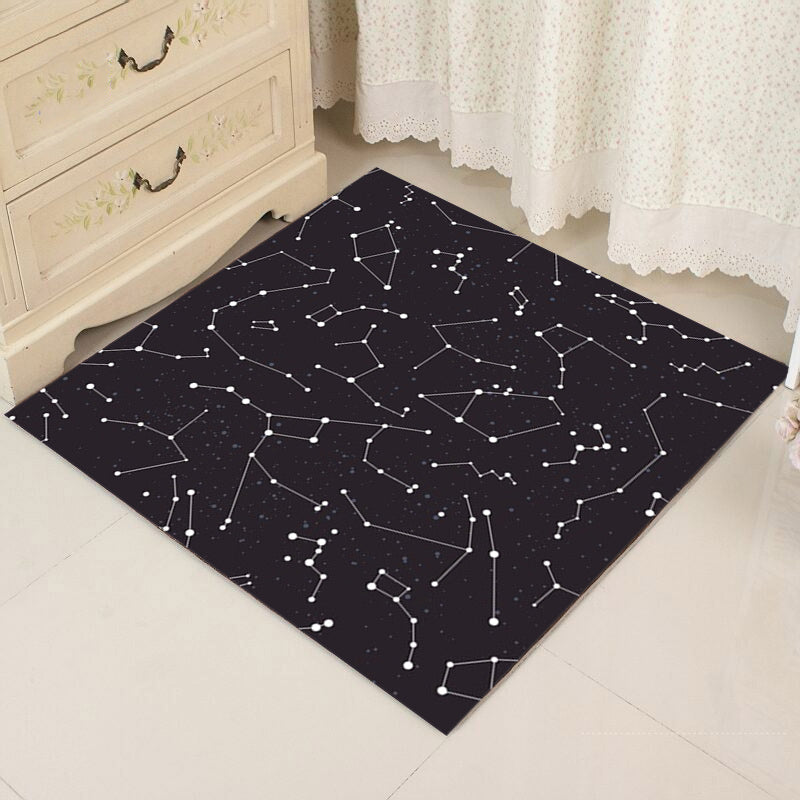 Modern living room rug in black with print of the outer space constellation pattern rug polyester washable rug for the area