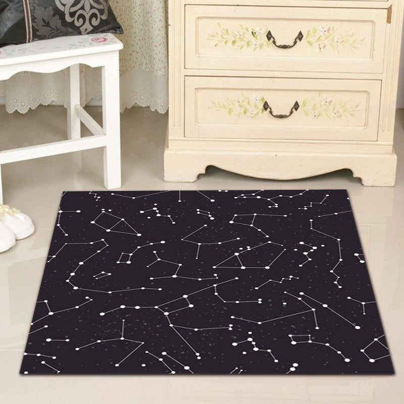 Modern living room rug in black with print of the outer space constellation pattern rug polyester washable rug for the area