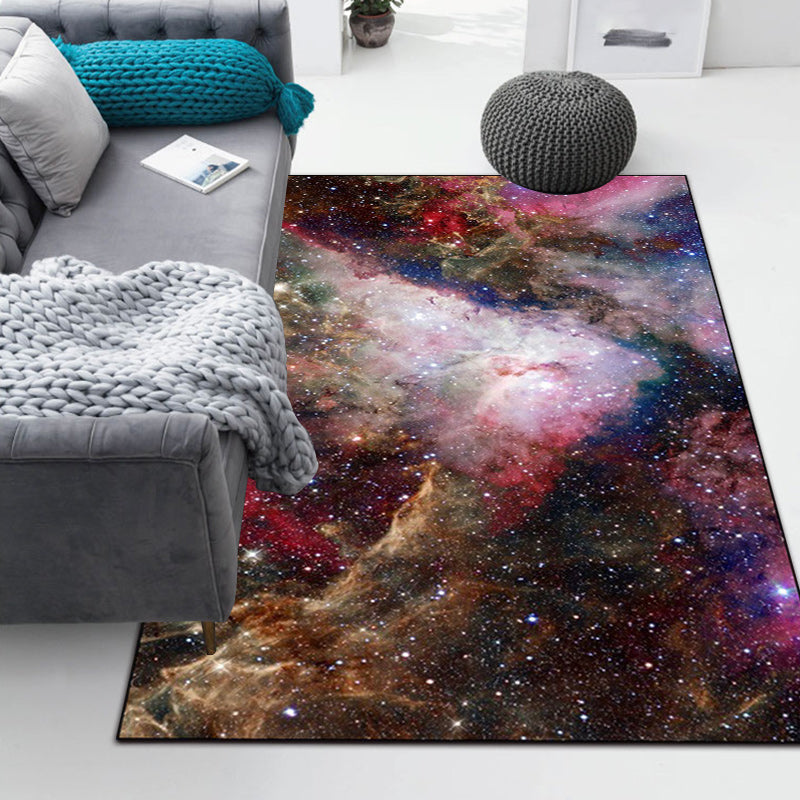Pink and Brown Bedroom Rug Modern Space Nebula Pattern Rug Polyester Pet-Friendly Rug