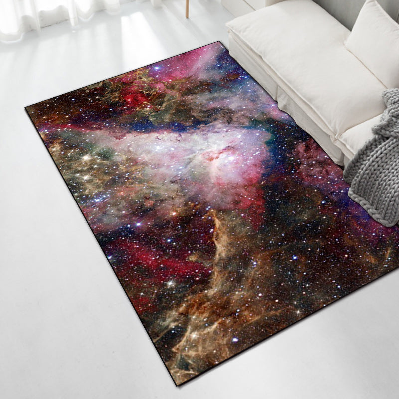 Pink and Brown Bedroom Rug Modern Space Nebula Pattern Rug Polyester Pet-Friendly Rug