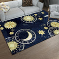 Blue Bedroom Rug Modern Space Sun Moon Pattern Rug Polyester Non-Slip Mat Rug