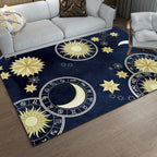 Blue Bedroom Rug Modern Space Sun Moon Pattern Rug Polyester Non-Slip Mat Rug