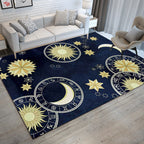 Blue Bedroom Rug Modern Space Sun Moon Pattern Rug Polyester Non-Slip Mat Rug