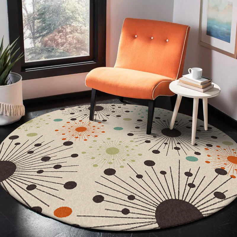 Modern living room rug in ivory with dots and lines pattern rug polyester stain-resistant area rug