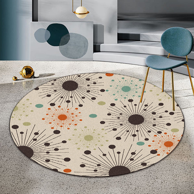 Modern living room rug in ivory with dots and lines pattern rug polyester stain-resistant area rug
