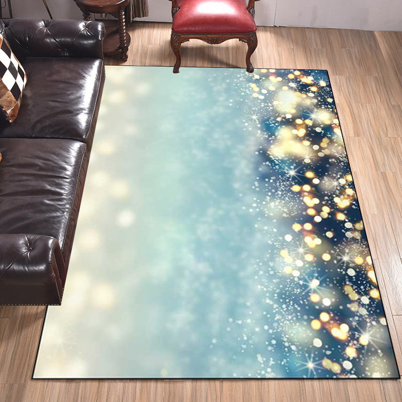 Modern living room rug in blue glitter print rug polyester machine washable pet-friendly rug