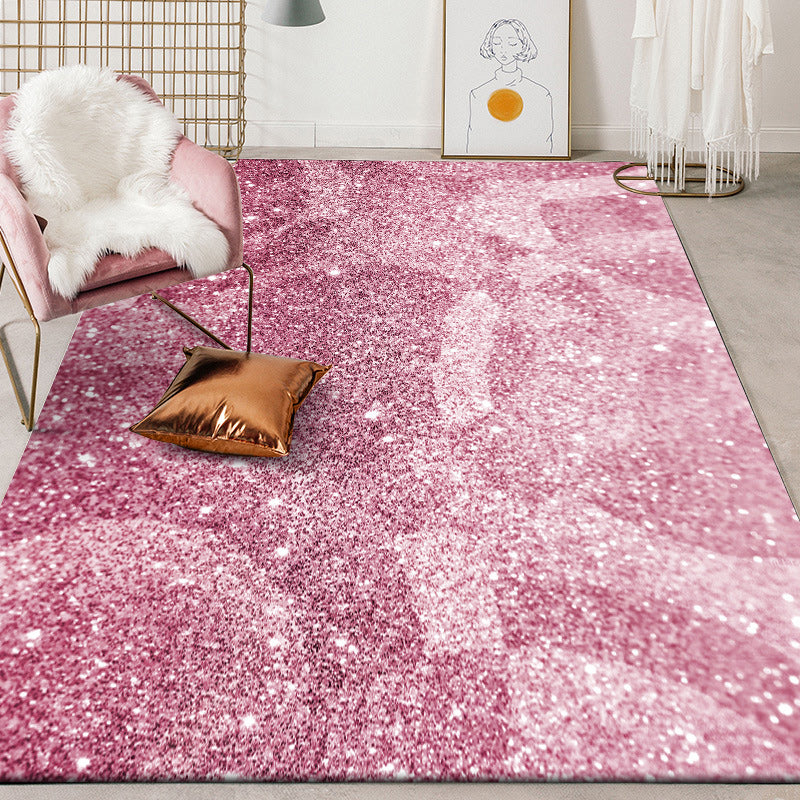 Pink Bedroom Carpet Modern Sparkling Pattern Carpet Polyester Pet-Friendly Stain-Resistant Carpet