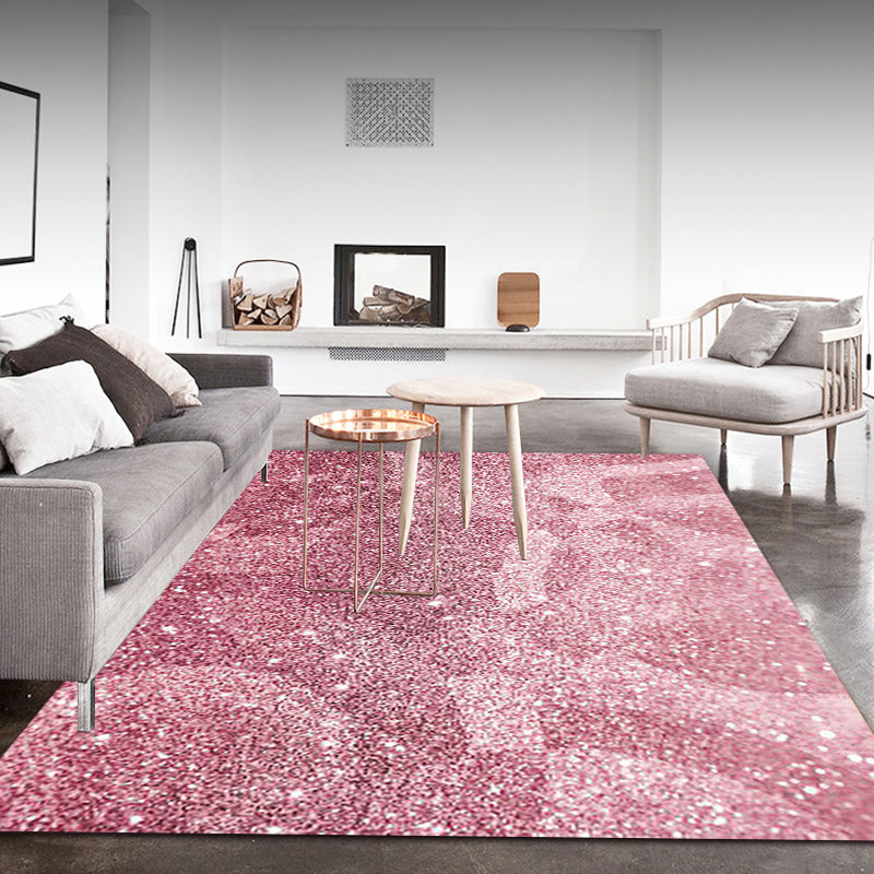 Pink Bedroom Carpet Modern Sparkling Pattern Carpet Polyester Pet-Friendly Stain-Resistant Carpet
