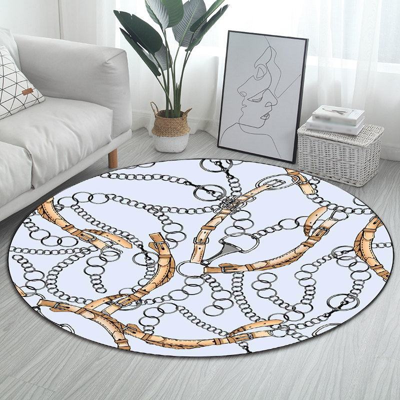 New Modern Rug in Blue Chain Belt Pattern Rug Polyester Washable Non-Slip Back Rug for Home Decor