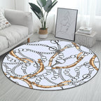 New Modern Rug in Blue Chain Belt Pattern Rug Polyester Washable Non-Slip Back Rug for Home Decor