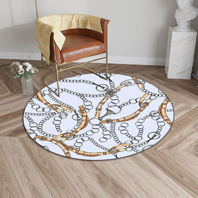 New Modern Rug in Blue Chain Belt Pattern Rug Polyester Washable Non-Slip Back Rug for Home Decor
