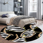 Modern living room rug in black zebra stripe belt chain print rug polyester washable non-slip rug