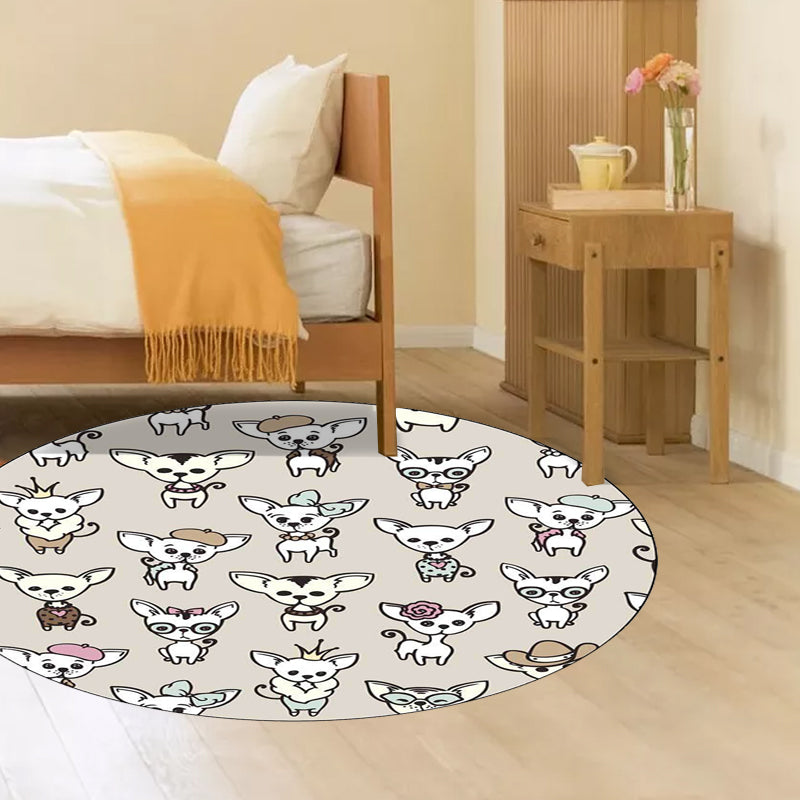 Casual Kids Rug in Brown Animal Dog Pattern Rug Polyester Machine Washable Non-Slip Rug for the Children's Room