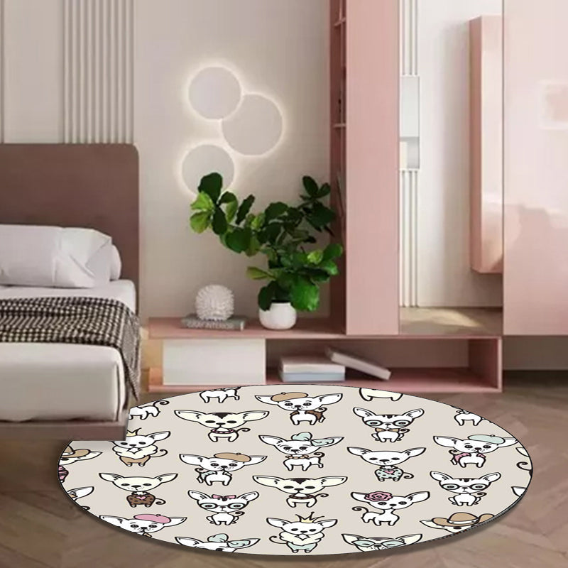 Casual Kids Rug in Brown Animal Dog Pattern Rug Polyester Machine Washable Non-Slip Rug for the Children's Room