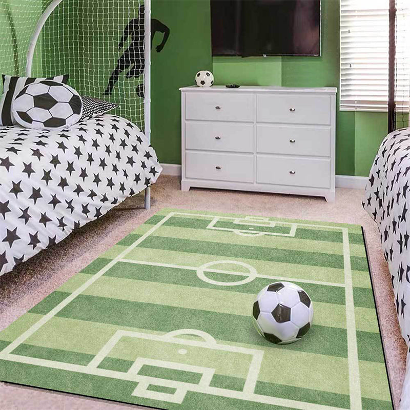 Kids' Bedroom Rug in Green Sports Football Field Print Rug Polyester Non-Slip Back Washable Rug