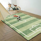 Kids' Bedroom Rug in Green Sports Football Field Print Rug Polyester Non-Slip Back Washable Rug