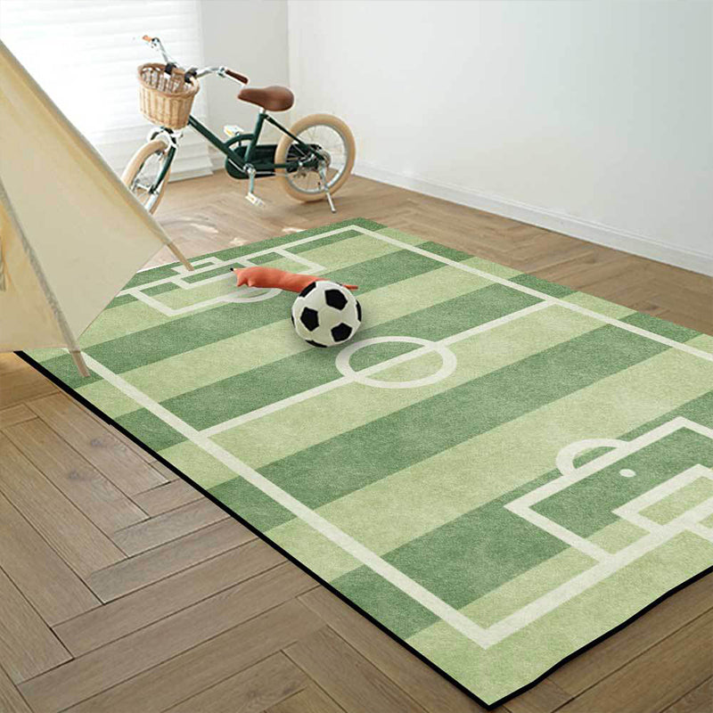 Kids' Bedroom Rug in Green Sports Football Field Print Rug Polyester Non-Slip Back Washable Rug