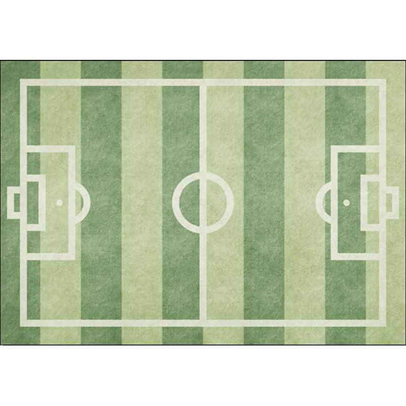 Kids' Bedroom Rug in Green Sports Football Field Print Rug Polyester Non-Slip Back Washable Rug