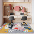 Casual Kids Rug in Gray Animal Rabbit Floral Leaf Pattern Rug Polyester Pet-Friendly Washable Rug for Children's Room