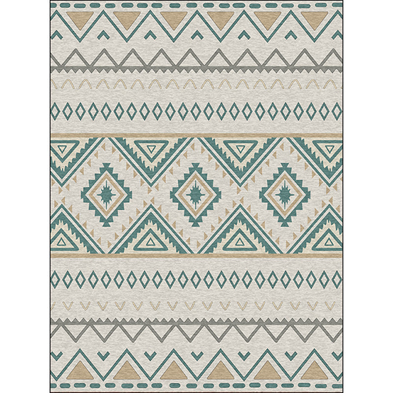 Americana Geometric Print Rug Green Polyester Rug Machine Washable Non-Slip Rug for Living Room