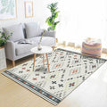 White Tribal Carpet Polyester Geometric Pattern Carpet Washable Non-Slip Back Carpet for Living Room