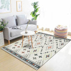 White Tribal Carpet Polyester Geometric Pattern Carpet Washable Non-Slip Back Carpet for Living Room
