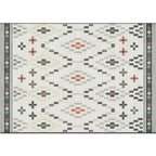 White Tribal Carpet Polyester Geometric Pattern Carpet Washable Non-Slip Back Carpet for Living Room