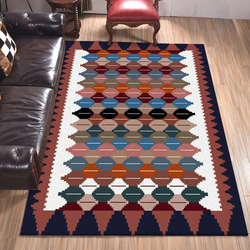 Vintage Tribal Pattern Carpet White and Purple Traditional Carpet Polyester Washable Non-Slip Back Carpet for Bedroom