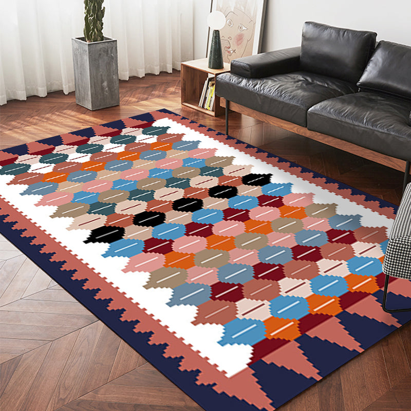 Vintage Tribal Pattern Carpet White and Purple Traditional Carpet Polyester Washable Non-Slip Back Carpet for Bedroom