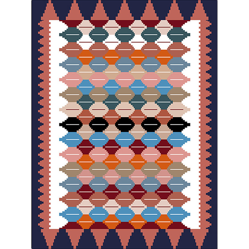 Vintage Tribal Pattern Carpet White and Purple Traditional Carpet Polyester Washable Non-Slip Back Carpet for Bedroom