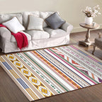 White Multicolor Tribal Carpet Polyester Striped Pattern Carpet Washable Non-Slip Back Carpet for Living Room