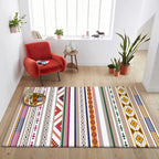 White Multicolor Tribal Carpet Polyester Striped Pattern Carpet Washable Non-Slip Back Carpet for Living Room