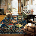 Blue multicolored tribal rug polyester geometric and striped pattern rug washable non-slip backing rug for living room