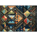 Blue multicolored tribal rug polyester geometric and striped pattern rug washable non-slip backing rug for living room