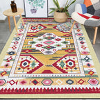 Yellow Tribal Carpet Polyester Medallion Pattern Carpet Washable Non-slip Back Carpet for Living Room