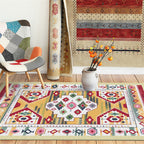 Yellow Tribal Carpet Polyester Medallion Pattern Carpet Washable Non-slip Back Carpet for Living Room