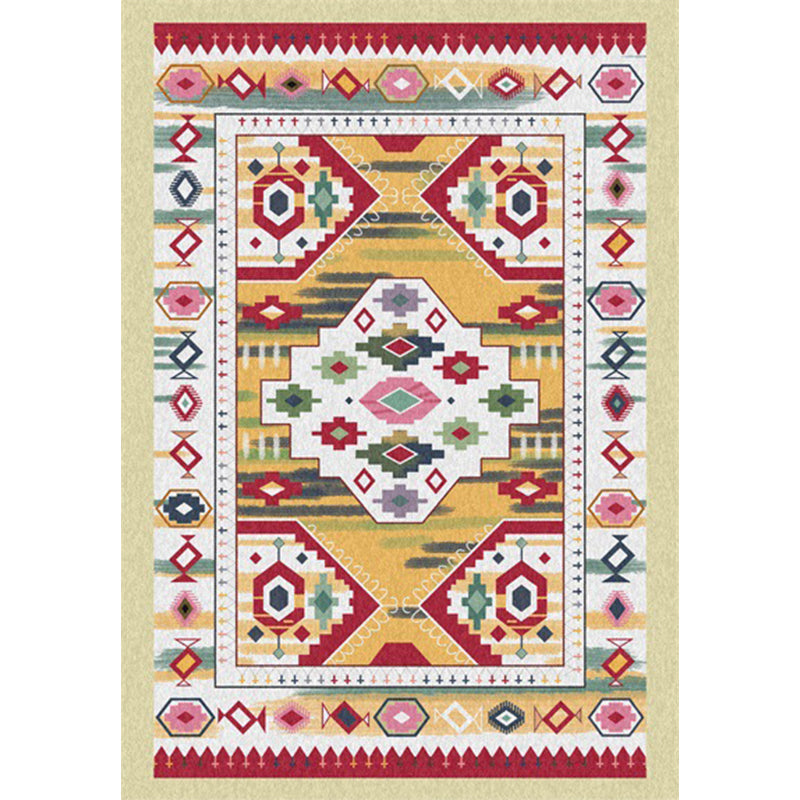 Yellow Tribal Carpet Polyester Medallion Pattern Carpet Washable Non-slip Back Carpet for Living Room