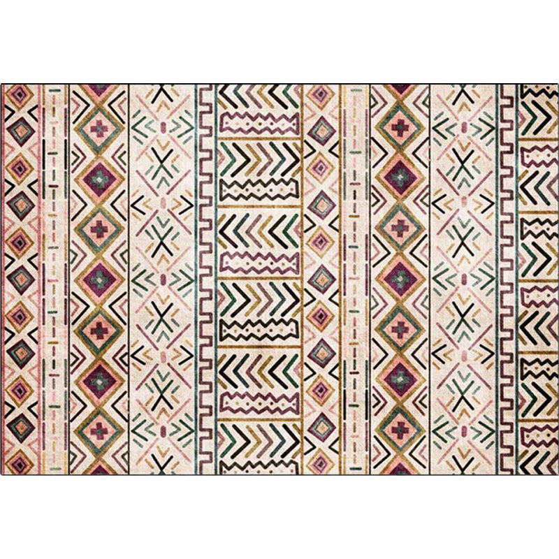 Beige Tribal Rug Polyester Geometric and Striped Pattern Rug Washable Non-Slip Back Rug for Living Room