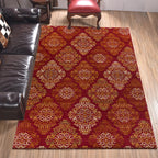 Persian checkered printed carpet with floral red polyester machine washable non-slip carpet for living room