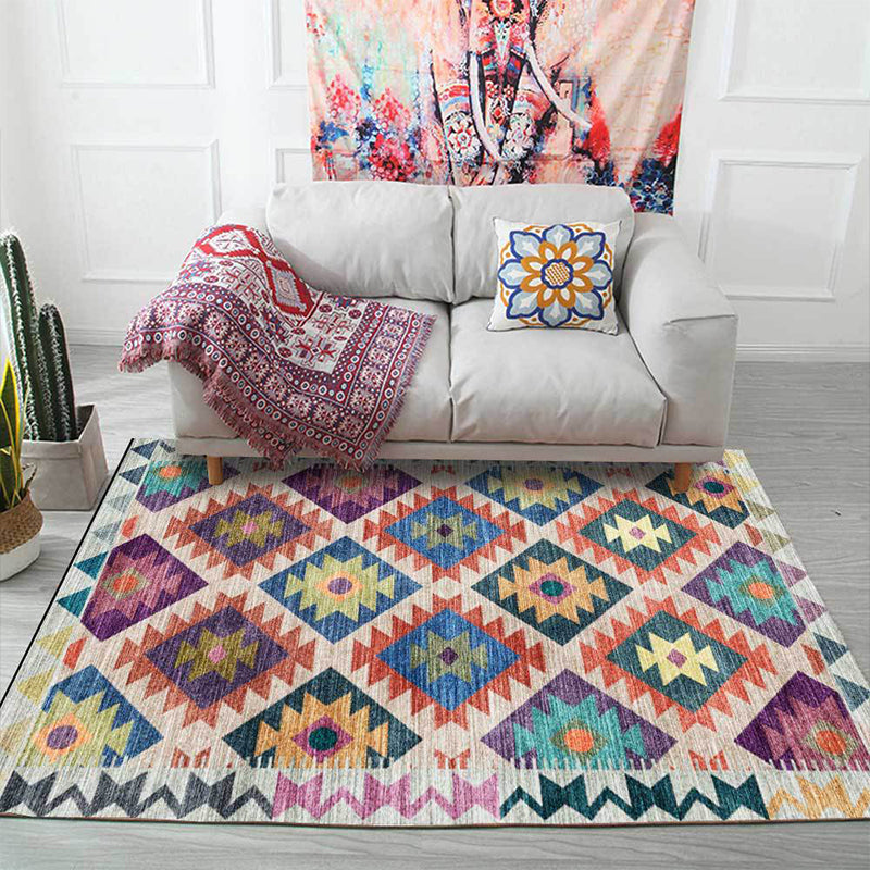 Mediterranean certified printed carpet multicolored polyester carpet machine washable non-slip carpet for living room