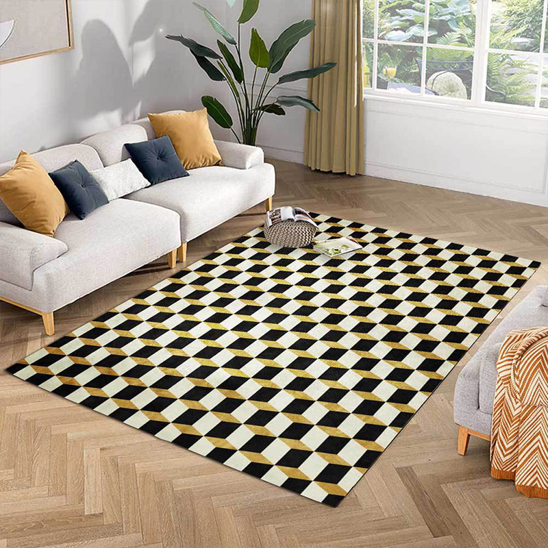 Black and Gold Modern Rug Polyester Geometric Pattern Rug Washable Non-Slip Back Rug for Living Room