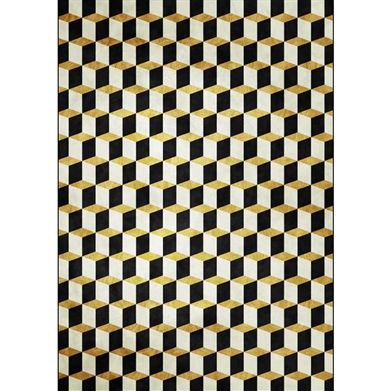 Black and Gold Modern Rug Polyester Geometric Pattern Rug Washable Non-Slip Back Rug for Living Room