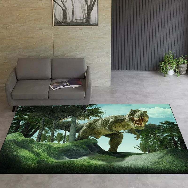 Contemporary dinosaur pattern rug Green polyester rug machine washable non-slip area rug for the bedroom